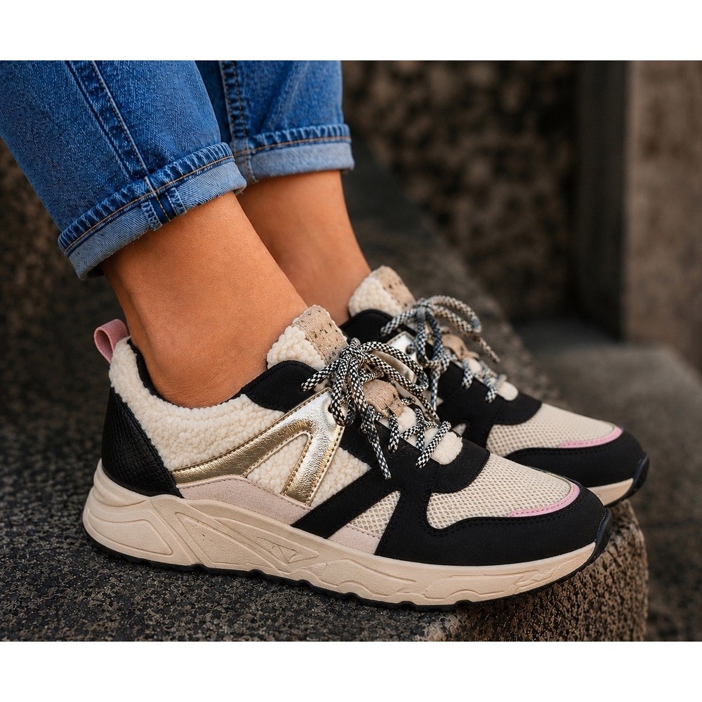 POSH by Poelman Black White Pink Gold Sherpa Womens Chunky Sneakers Size 9US/40